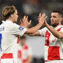 Lovro Majer of Croatia celebrates scoring his team's fourth goal