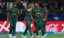 : Najmul Hossain Shanto of Bangladesh celebrates with teammates