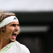 Germany's Alexander Zverev reacts