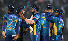 Sri Lanka's cricket players celebrate 