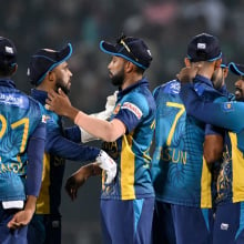 Sri Lanka's cricket players celebrate 