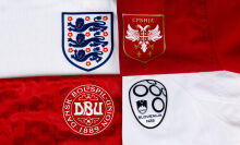 A detailed view of the badge of England, Serbia, Denmark and Slovenia