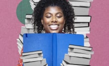 A woman surrounded by books