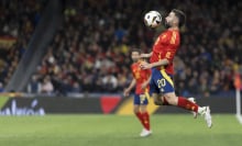 Daniel Carvajal of Spain is controlling the ball