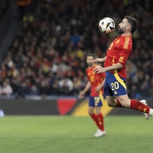 Daniel Carvajal of Spain is controlling the ball