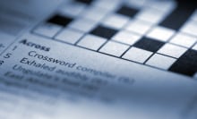 Closeup view of crossword puzzle clues