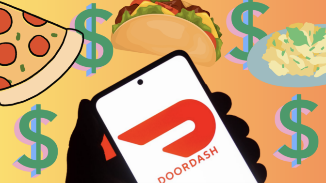 Illustration of DoorDash logo on a smartphone