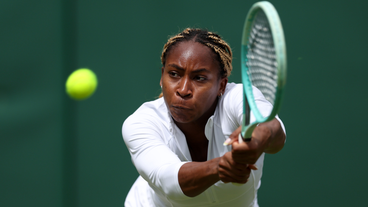 Coco Gauff of United States plays a backhand