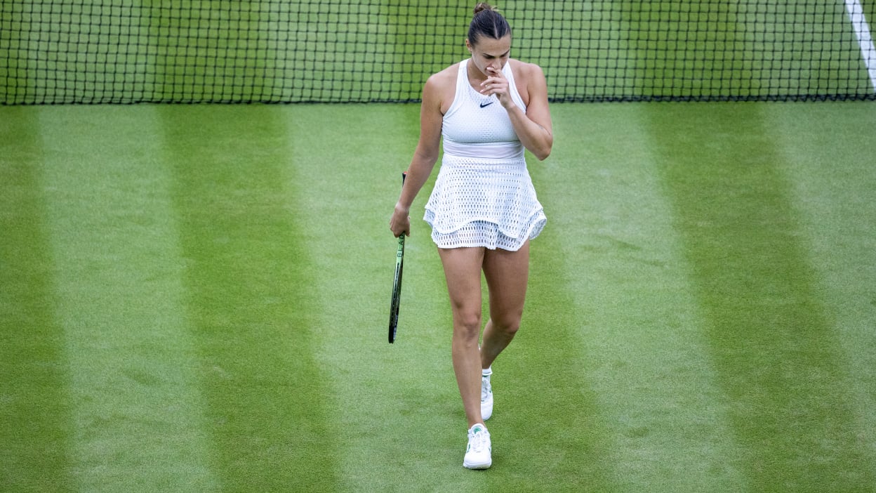 Aryna Sabalenka of Belarus reacts