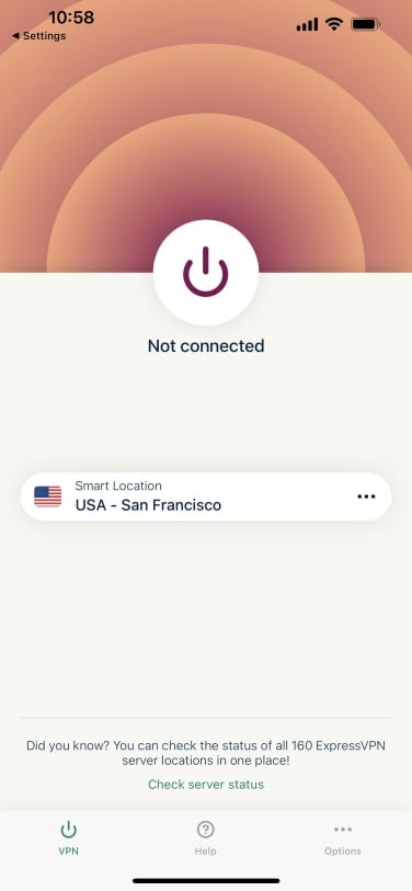 A VPN app showing "not connected" 