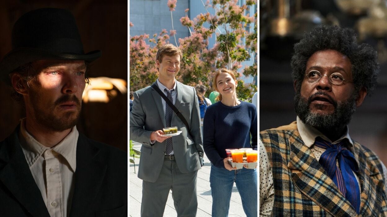 Benedict Cumberbatch in "The Power of the Dog," Glen Powell and Zoey Deutch in "Set It Up," and Forest Whitaker in "Jingle Jangle: A Christmas Movie."