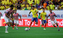 Colombia's forward Luis Diaz runs with the ball