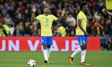 Rodrygo Goes of Brazil celebrates after scoring