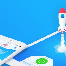 illustration of Rocket taking off from smartphone