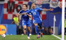 Mattia Zaccagni of Italy celebrates