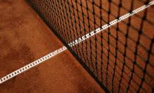 A tennis net on the court