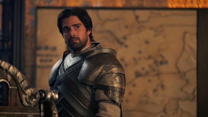 Actor Fabien Frankel as Ser Criston Cole wearing a suit of armor in the show House of the Dragon