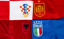 A detailed view of the badge of Croatia, Spain, Albania and Italy