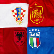 A detailed view of the badge of Croatia, Spain, Albania and Italy
