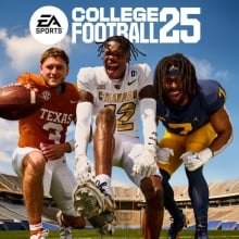 college football players on field with name of the video game College Football '25