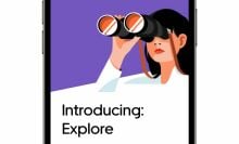 The Uber Explore screen with a cartoon image with binoculars.