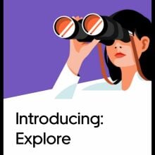 The Uber Explore screen with a cartoon image with binoculars.