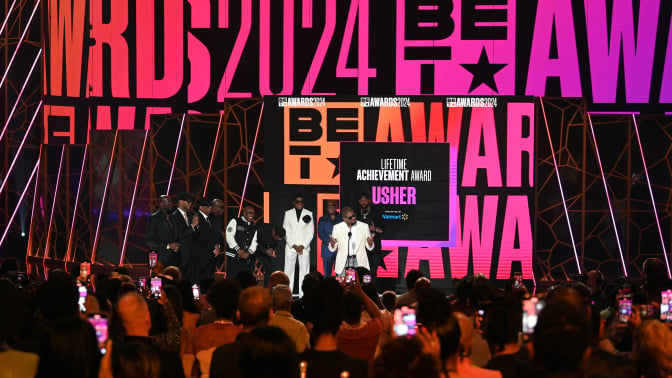 Honoree Usher accepts the Lifetime Achievement Award onstage during the 2024 BET Awards at Peacock Theater on June 30, 2024 in Los Angeles, California. 