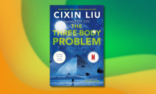 'The Three-Body Problem' book on green and yellow abstract background