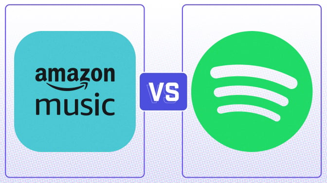 The Amazon Music logo "vs" the Spotify logo.