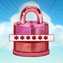 An illustration of a padlock in front of a cloud. 