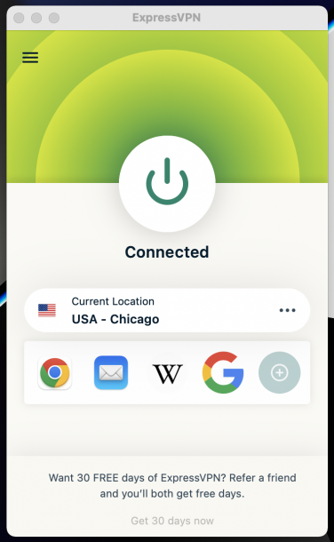 a screenshot of the expressvpn app on a mac