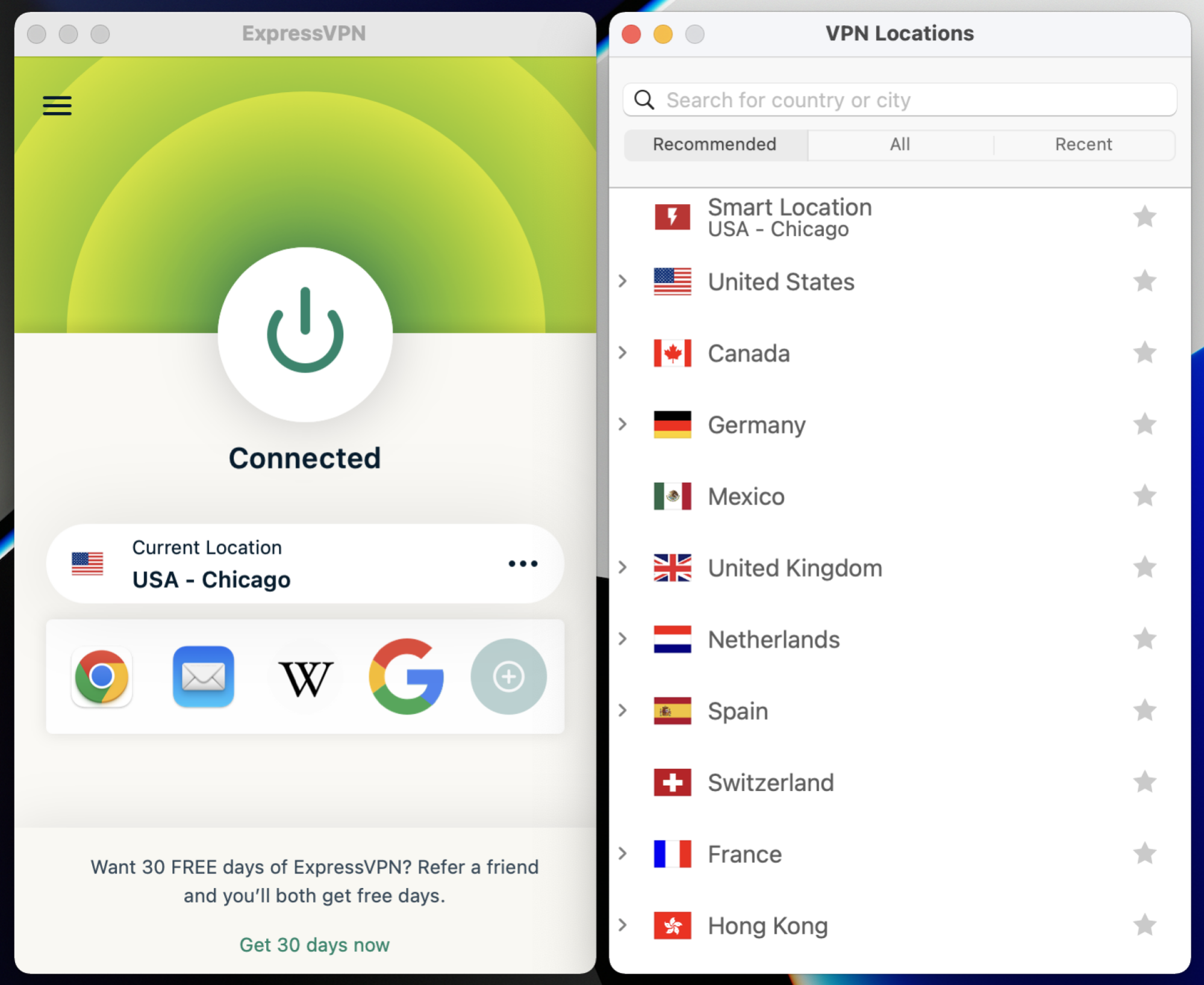 a screenshot of the expressvpn app on a mac