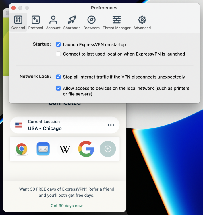 a screenshot of the expressvpn app on a mac