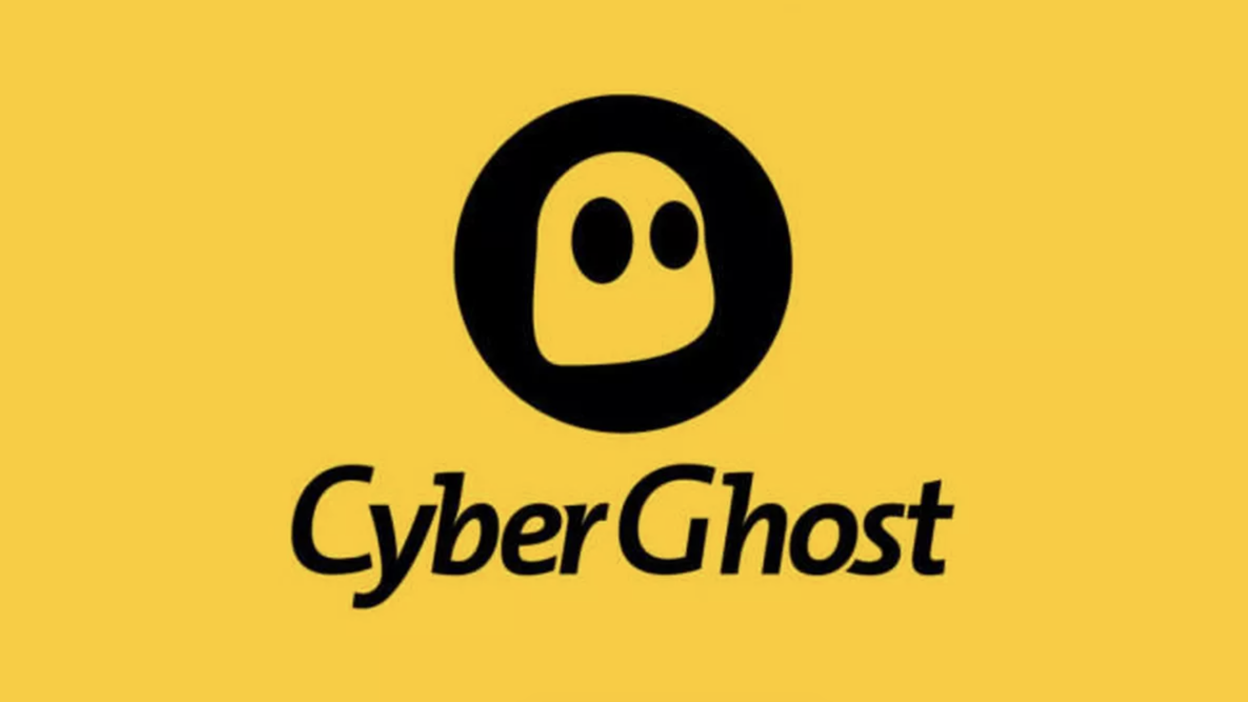 The CyberGhost VPN logo on a yellow background. 