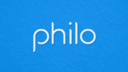 philo logo with white font on blue background