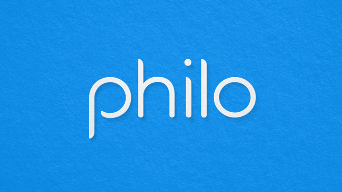 philo logo with white font on blue background