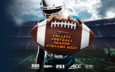 football player holding football with directv advertising on it