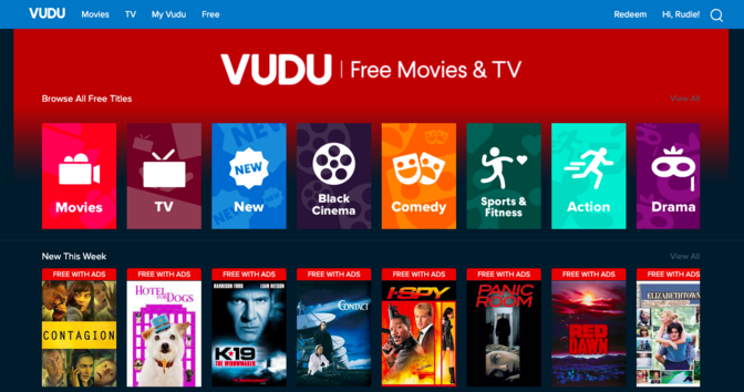 vudu streaming service home page