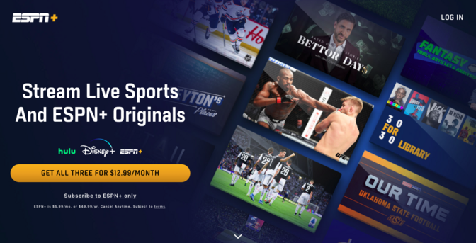 espn+ home screen screenshot