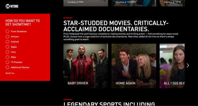 showtime anytime streaming app home screen