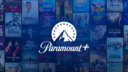 paramount plus logo with white font and background of movie covers