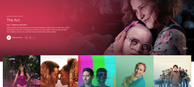 hulu home screen with various movies and tv shows