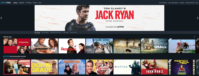 amazon prime video home screen featuring movies and tv shows