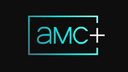 amc plus logo with blue and white font on black background