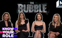 The cast of "The Bubble" in front of text reading "The Bubble"