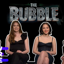 The cast of "The Bubble" in front of text reading "The Bubble"