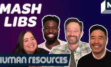 Nick Kroll, Aidy Bryant, Brandon Kyle Goodman and Randall Park smiling next to the Mash Libs logo and the Human Resources logo