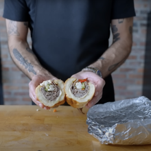 Binging with Babish shows the recreated Chicago-style Italian beef.