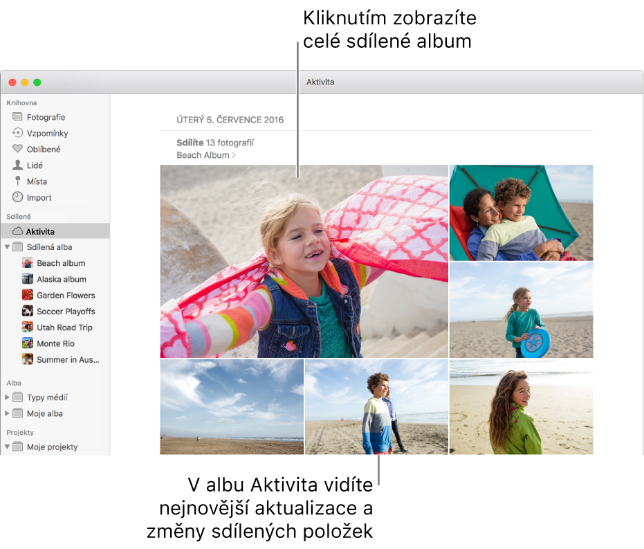 Okno Fotky se zobrazeným albem Aktivity.
