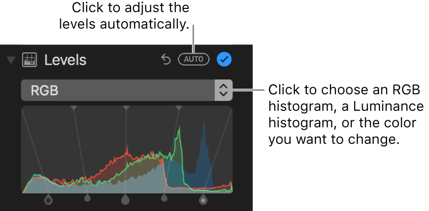 The Levels controls with the Auto button at the top right.